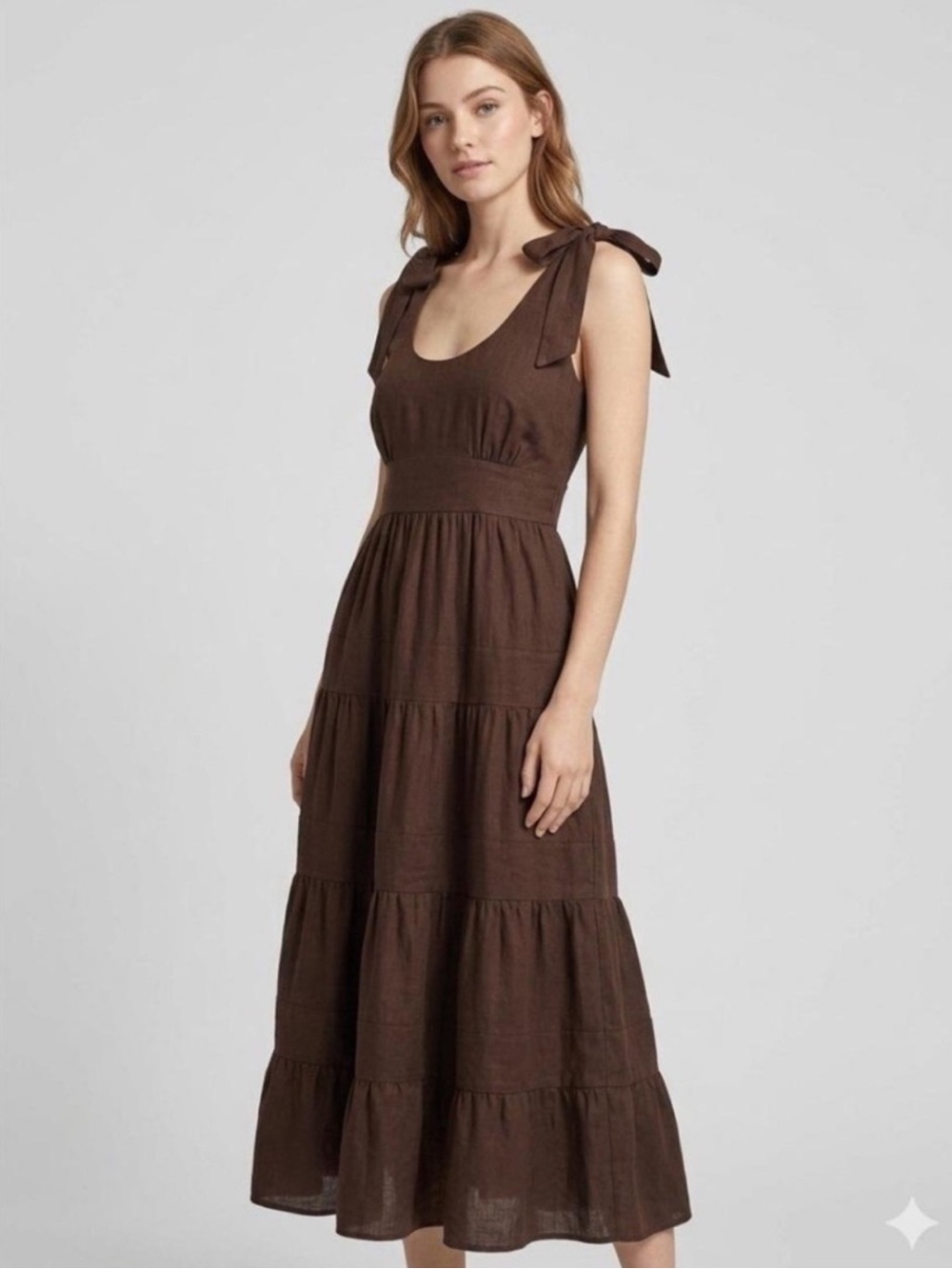 House of Harlow 1960 Linen Blend Midi Maxi Dress Tiered Brown Size Large